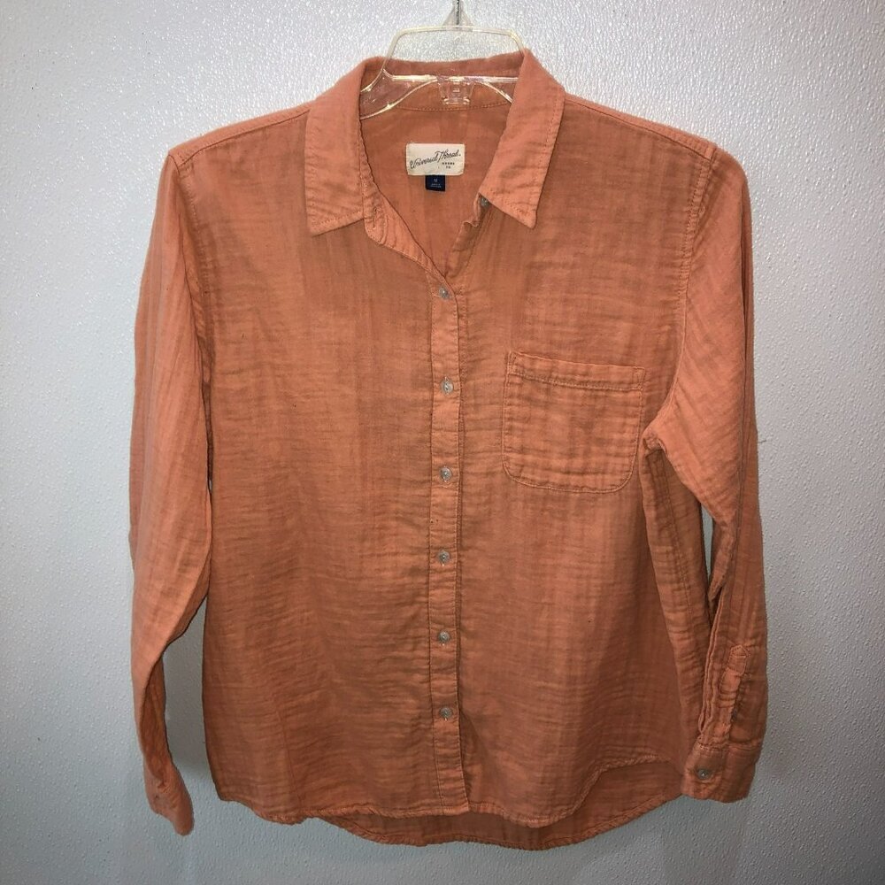 Universal Thread Womens Medium Peach Gauzy Crepe Long Sleeve Shirt Size M - Picture 4 of 11